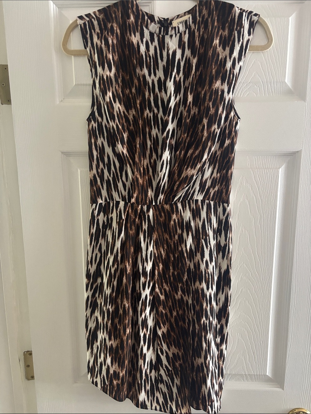 L'AGENCE Sleeveless Leopard-Print Mini Dress in Brown and Cream